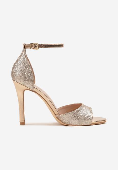 Szampańskie Brokatowe Sandały Vices na Szpilce z Okrągłym Noskiem Katoria