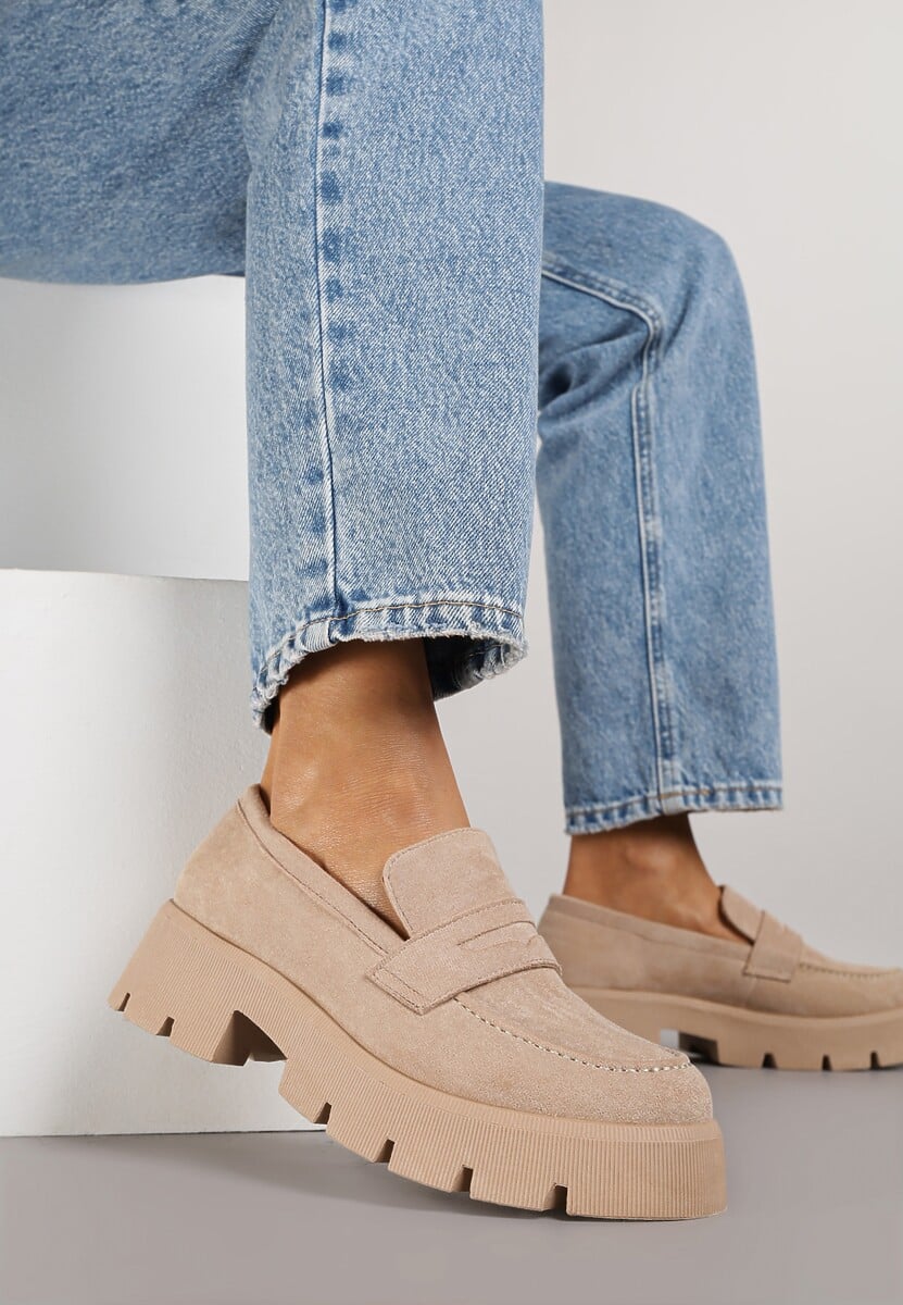 Czarne Mokasyny na Grubej Podeszwie z Protektorem Misal