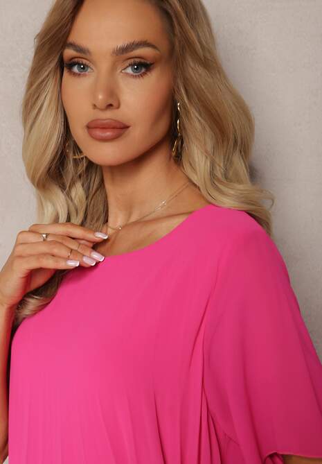 Fuksjowa Plisowana Sukienka o Rozkloszowanym Kroju Orxiala