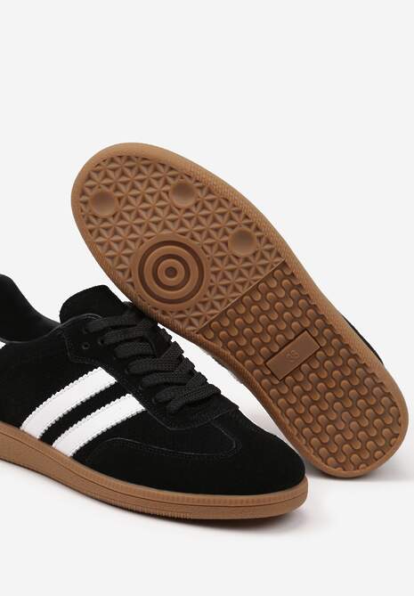 Czarne Sneakersy Tenisówki Skórzane z Paskami Alinira