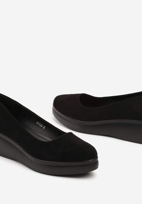 Czarne Casualowe Czółenka na Koturnie Nevirae