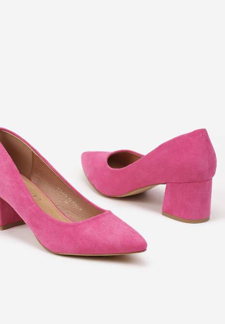 Fuksjowe Czółenka Vices na Słupku z Wkładką ze Skóry Naturalnej Rieris