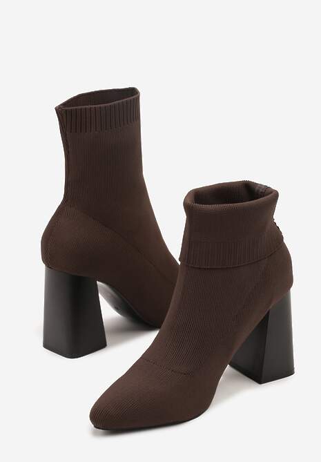 Brązowe Botki Vices na Słupku o Geometrycznym Kształcie i Elastyczną Cholewką Falessea