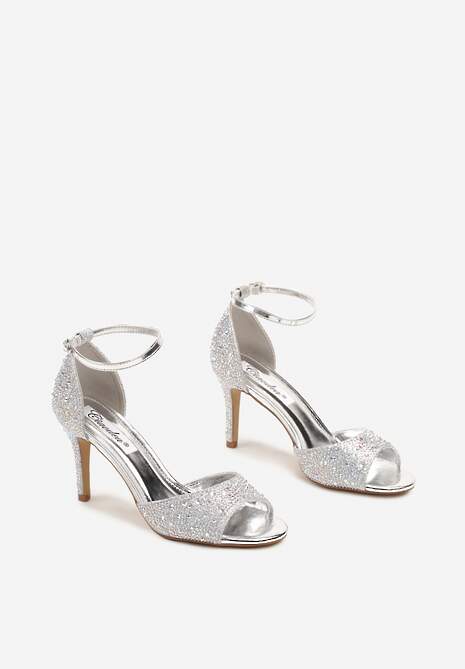 Srebrne Sandały na Szpilce Ozdobione Cyrkoniami Nialuna