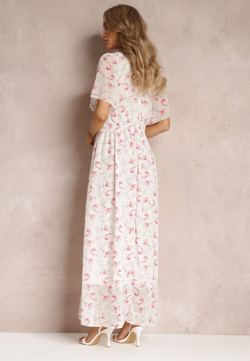 Biała Rozkloszowana Sukienka z Elastyczną Gumką w Pasie Matalie