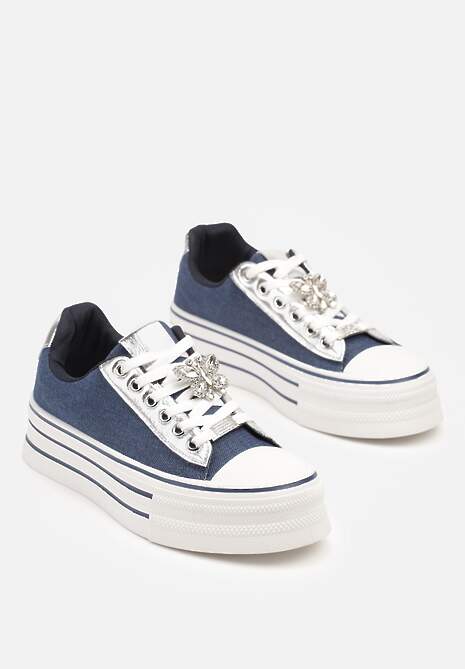 Niebieskie Trampki na Platformie z Ozdobną Aplikacją w Kształcie Motyla Haniriel