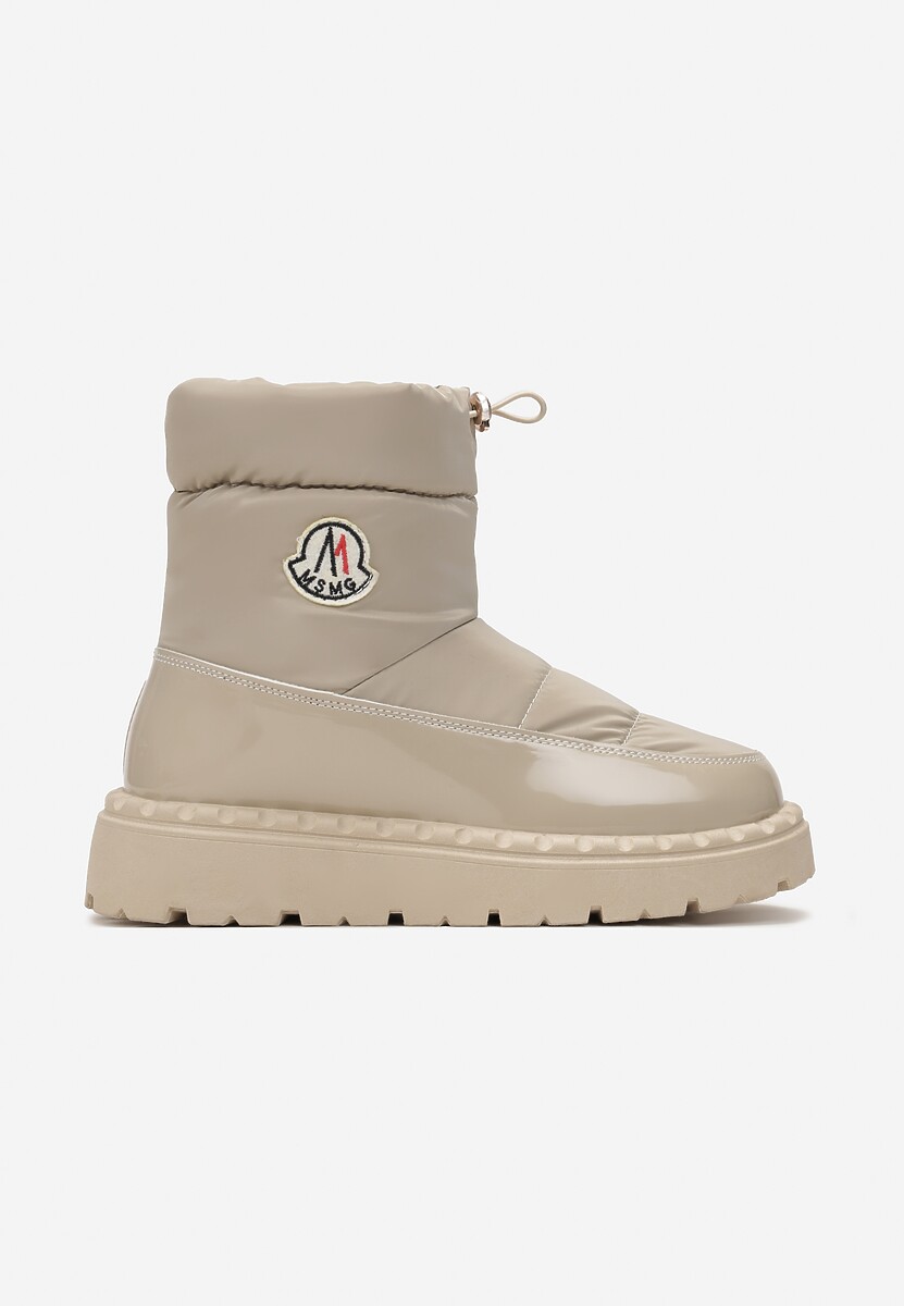 Ciemnobeżowe Krótkie Śniegowce na Platformie z Lakierowanymi Wstawkami Goddie