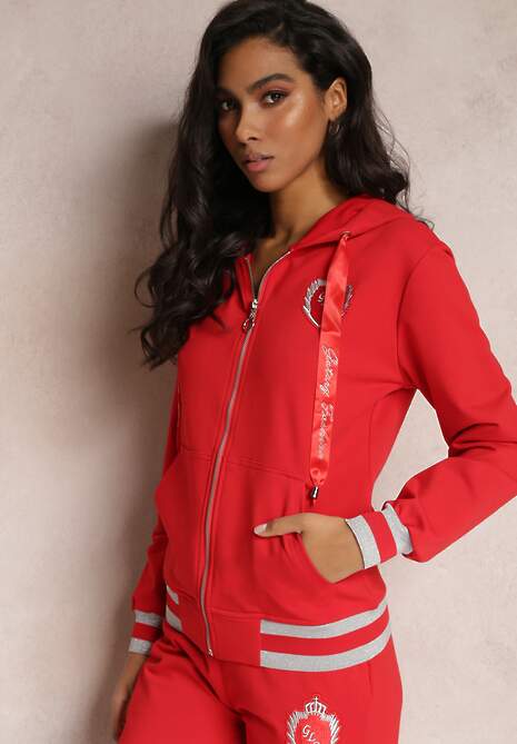 Czerwona Bluza z Ozdobnymi Ściągaczami i Kapturem z Szerokimi Sznurkami Adair