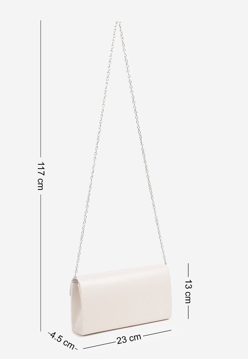 Biała Torebka Wieczorowa Kopertówka z Odczepianym Łańcuszkiem Rinnielle