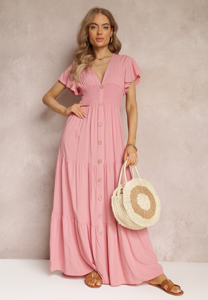 Jasnoróżowa Sukienka z Wiskozy Lobsy