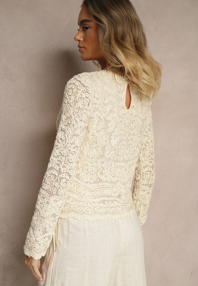 Beżowa Bawełniana Ażurowa Bluzka Clarisae
