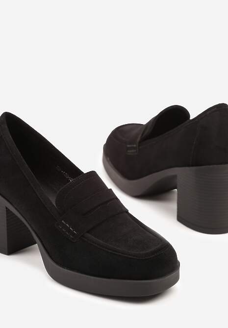 Czarne Półbuty w Stylu Loafersów na Słupkowym Obcasie Separra