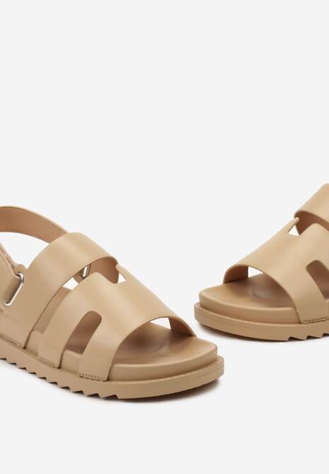Ciemnobeżowe Sandały na Rzepy z Ekoskóry z Wycięciami Quimpe
