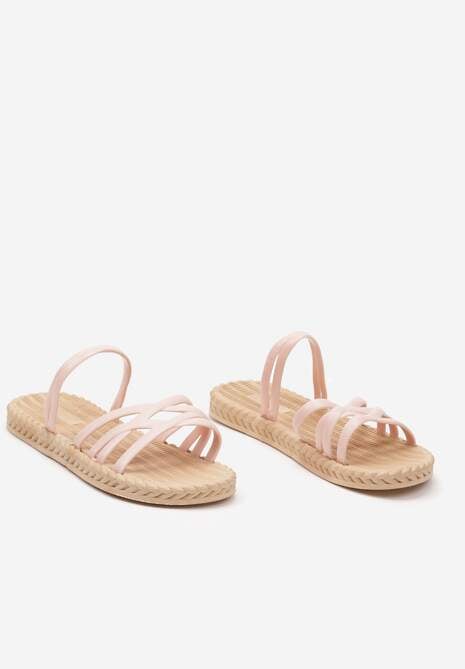 Różowe Płaskie Klapki z Lekkiej Pianki na Podeszwie Imitującej Plecionkę Illianna