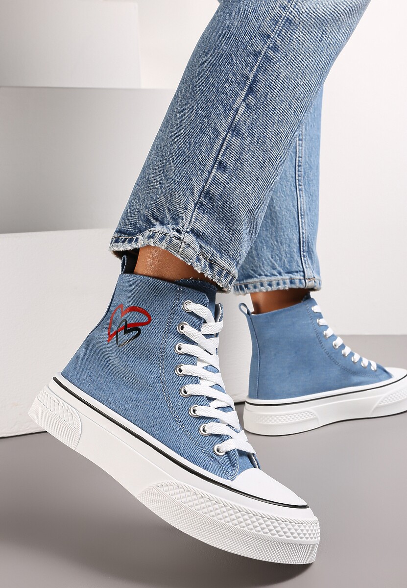 Niebieskie Trampki za Kostkę na Platformie Zuiena