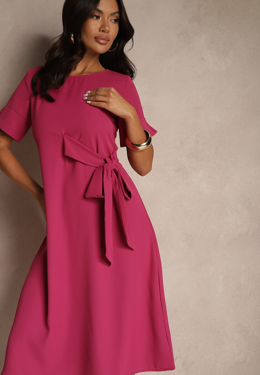 Fioletowa Rozkloszowana Sukienka Vices Zdobiona Wiązaniem Folarenne