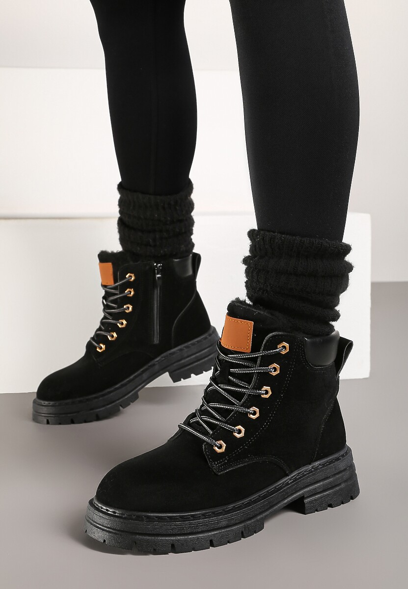 Czarne Traperki Mocno Ocieplone Sztucznym Futerkiem Janek