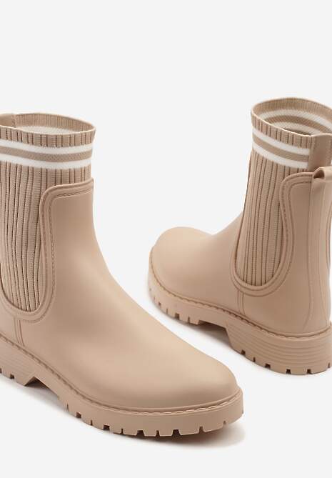 Beżowe Kalosze z Prążkowaną Skarpetkową Cholewką Lanavessa