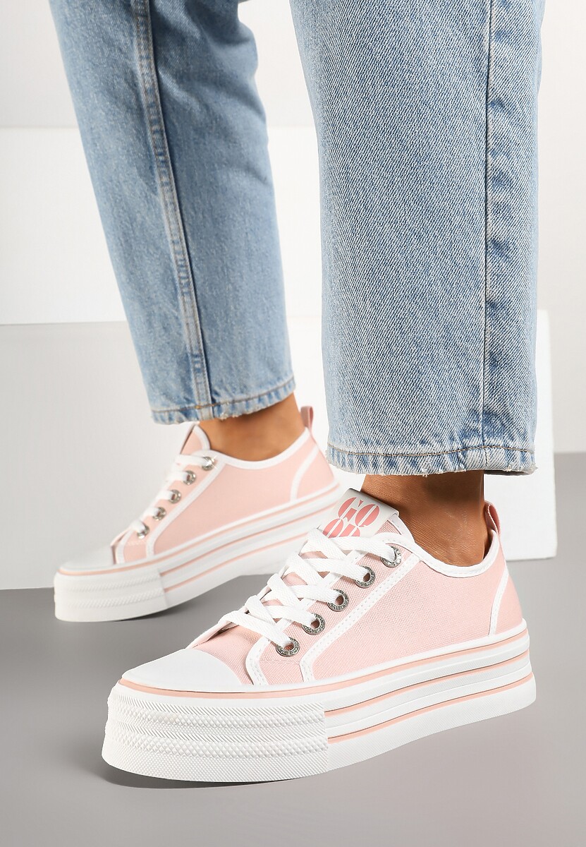 Różowe Trampki na Platformie Ozdobione Cyrkoniami Arenoria