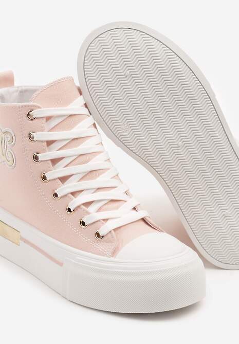 Różowe Trampki na Platformie z Wysoką Cholewką i Naszywką Nurissea