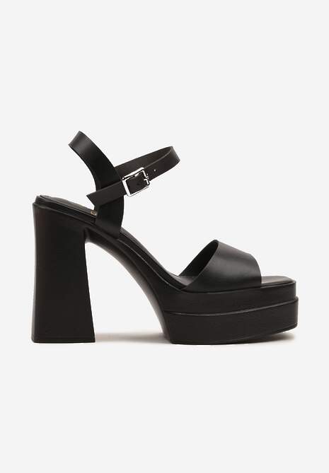 Czarne Sandały na Słupku i Grubej Podeszwie Mevilisca