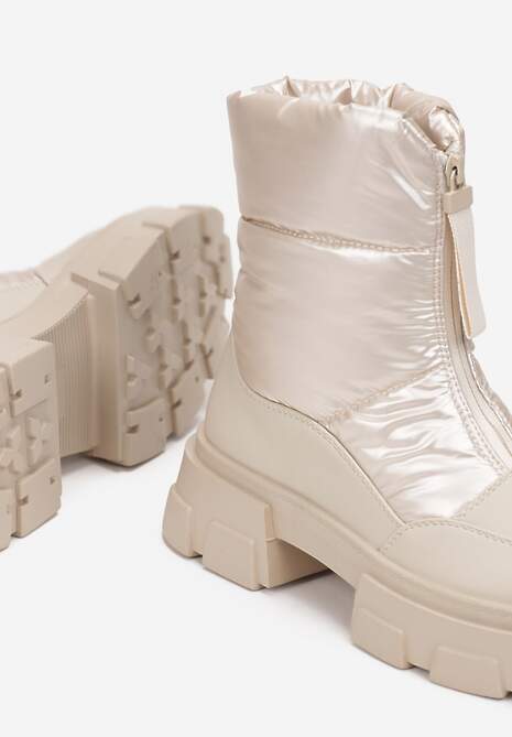 Beżowe Śniegowce na Grubej Podeszwie Besi