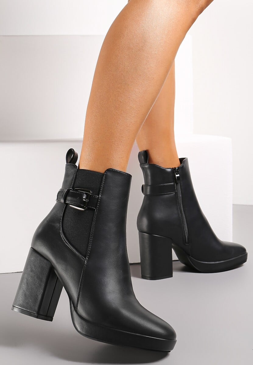 Czarne Botki na Słupku i Niskiej Platformie Ndidi