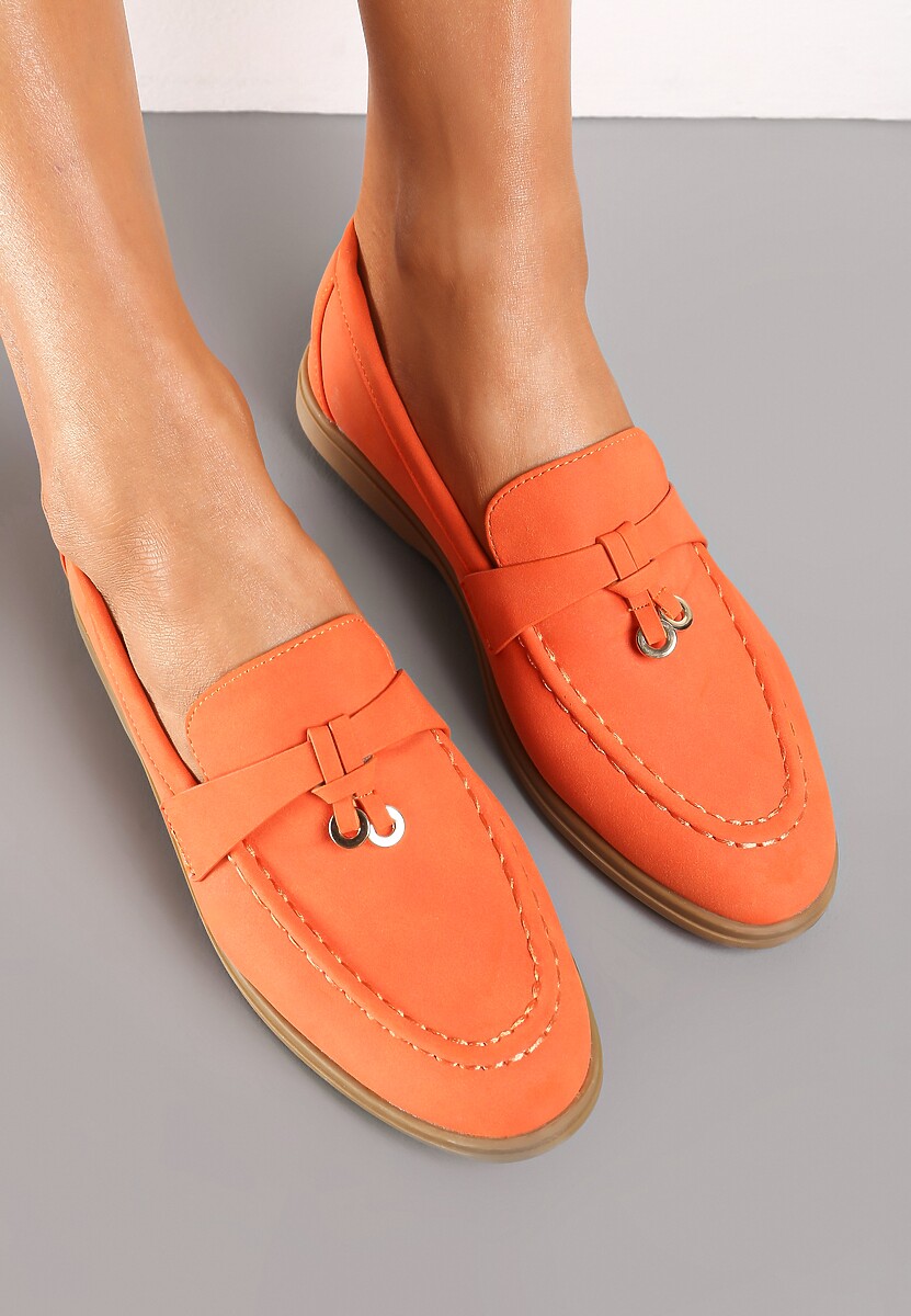 Pomarańczowe Mokasyny z Imitacji Zamszu z Minimalistyczną Zawieszką Rehoda