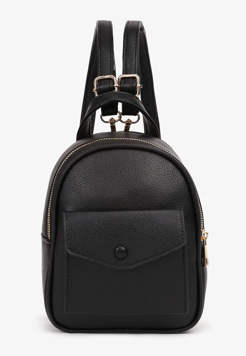 Czarny Plecak z Regulowanymi Odpinanymi Paskami i Ozdobną Kieszonką na Magnes Nelvera