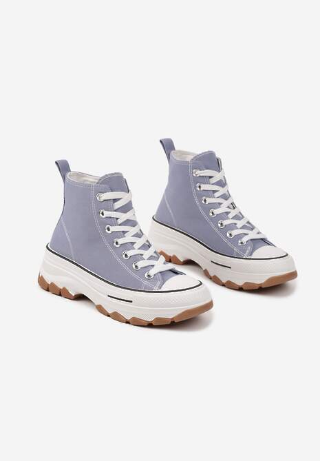 Niebieskie Trampki na Platformie z Tłoczeniem i Wysoką za Kostkę Polnelis