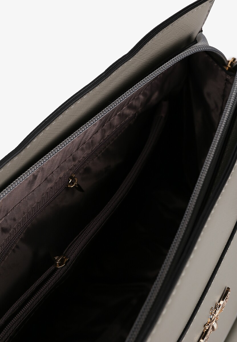 Szara Torebka Trapezowa z Aplikacją w Kształcie Owada Moonbelle