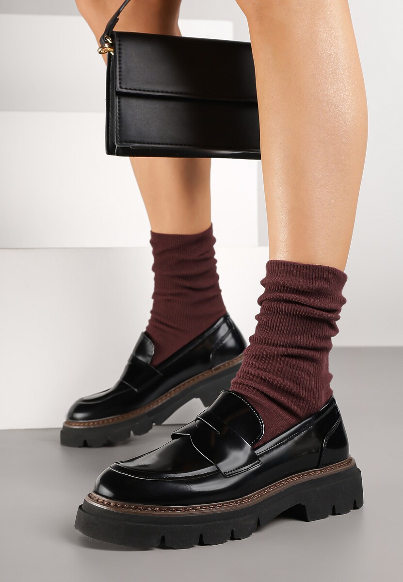 Czarne Mokasyny Lakierowane Nappria