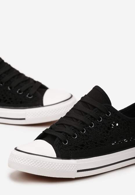 Czarne Trampki z Krótką Ażurową Cholewką Paerina