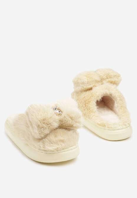 Żółte Futrzane Kapcie Ozdobione Misiem i Kokardą Tinatoria