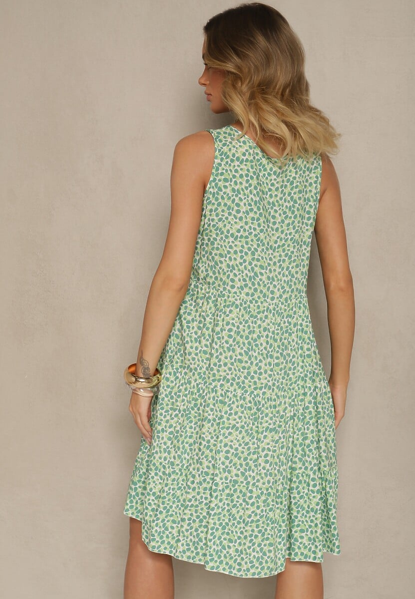 Zielona Sukienka z Bawełnianej Tkaniny w Nakrapiany Wzór Bez Rękawów Nativoria