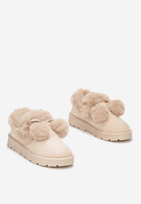 Beżowe Śniegowce przed Kostkę na Platformie z Futerkiem Tolonno