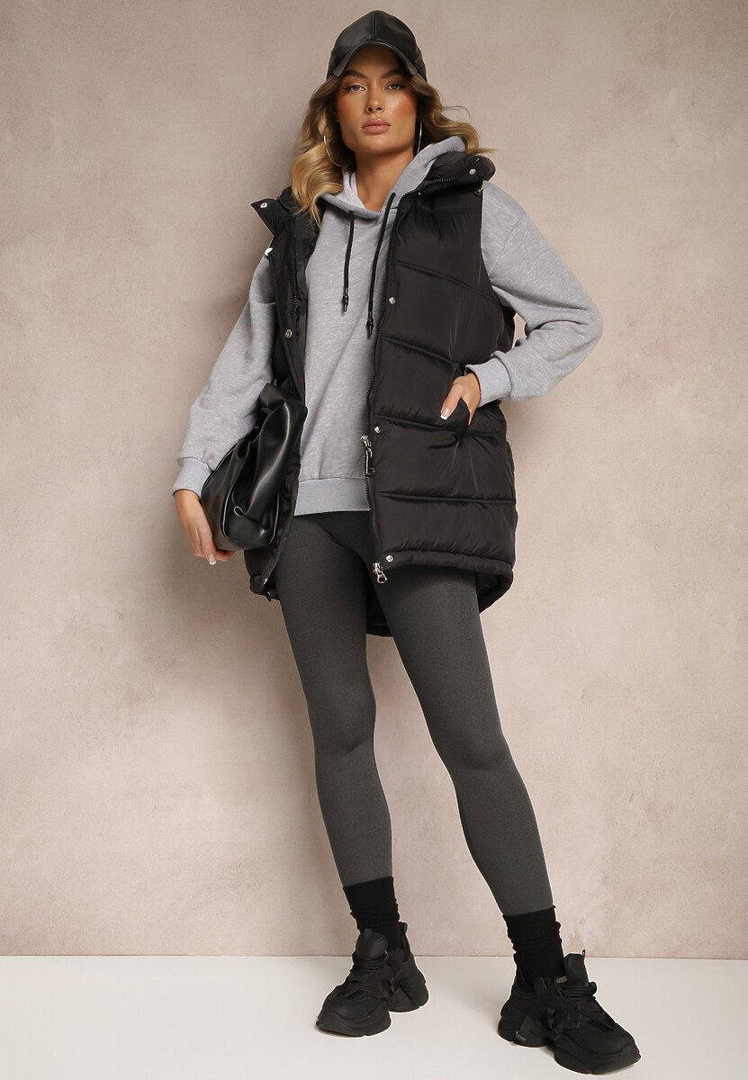 Ciemnoszare Gładkie Legginsy z Długimi Nogawkami i Gumką w Talii Delicilla