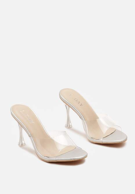 Srebrne Transparentne Klapki na Wysokiej Szpilce Vaprese