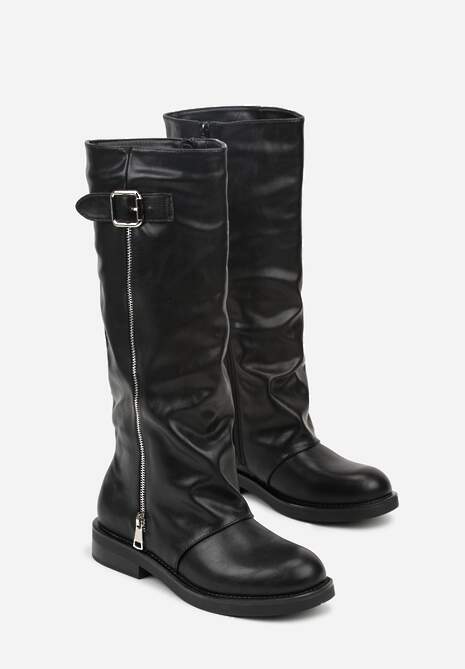 Czarne Kozaki w Stylu Bikerów z Klamrą i Suwakiem Linfara