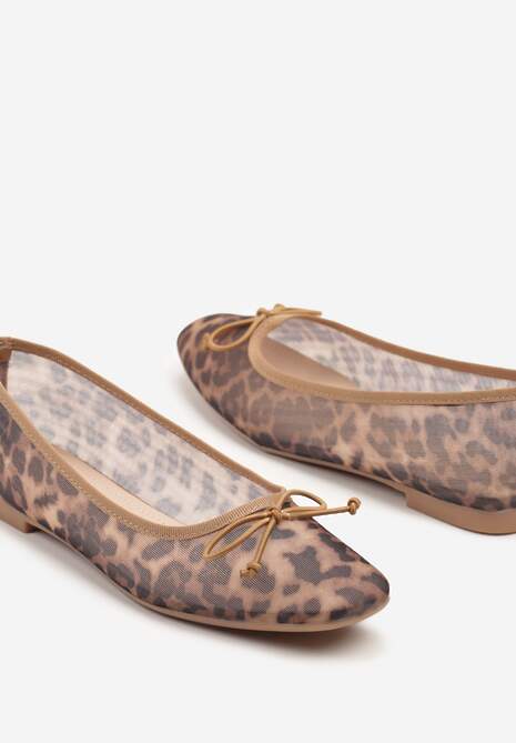 Panterkowe Balerinki Siateczkowe z Kwadratowym Noskiem i Kokardką Aferriana