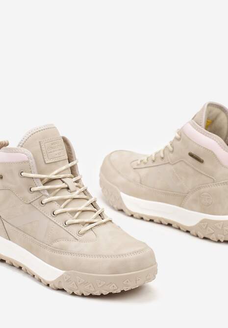 Beżowe Traperki ze Sznurowaniem i Grubą Podeszwą Ellithrina