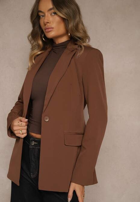 Brązowa Marynarka VICES o Taliowanym Kroju z Podkreślonymi Ramionami Arivita