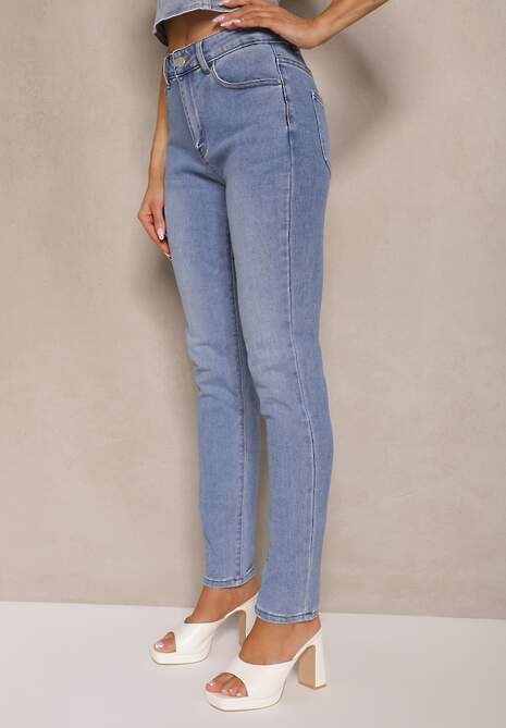Jasnoniebieskie Jeansy Skinny z Bawełną High Waist Mevorra