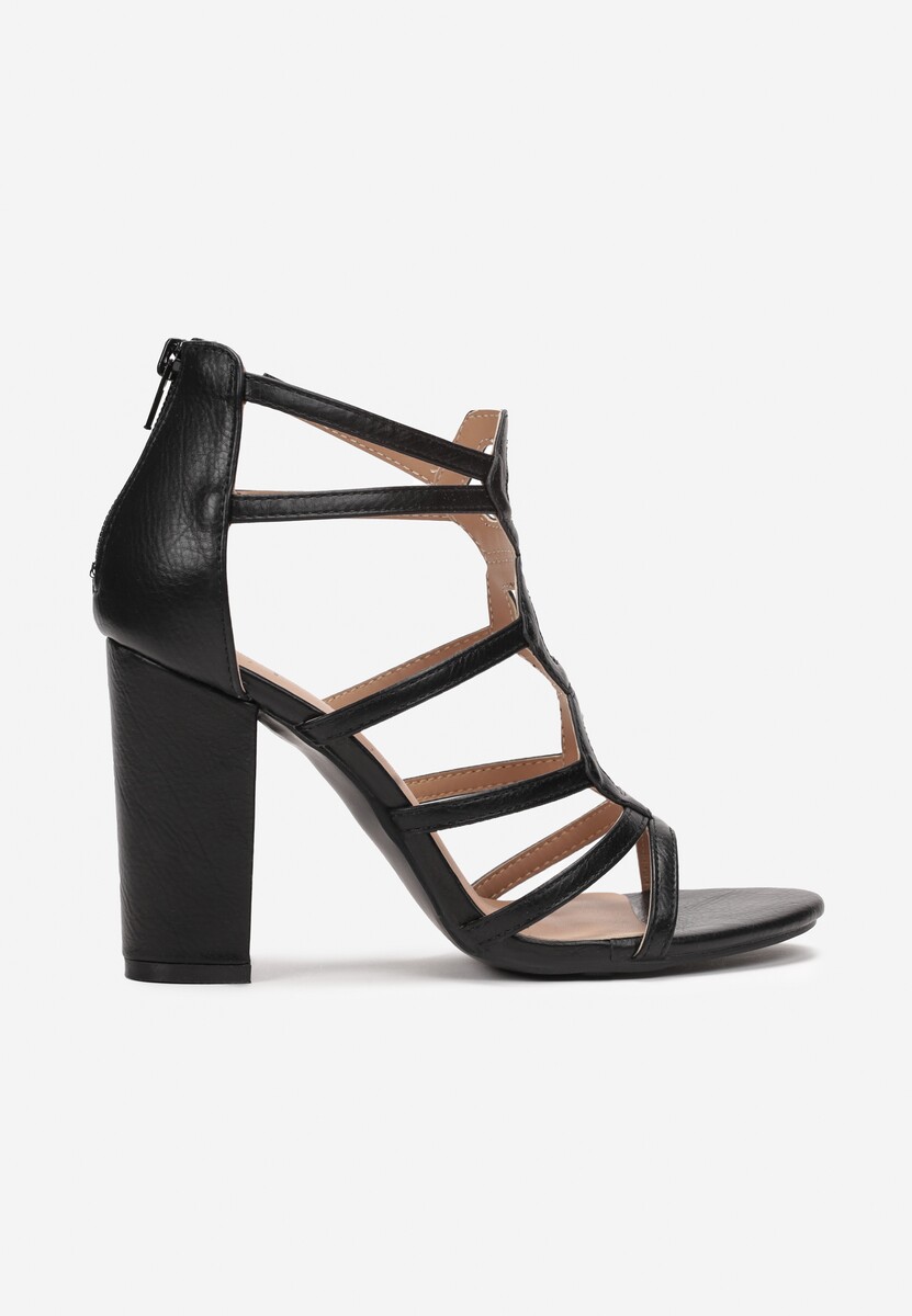 Czarne Sandały na Słupku z Paskami Ocotia