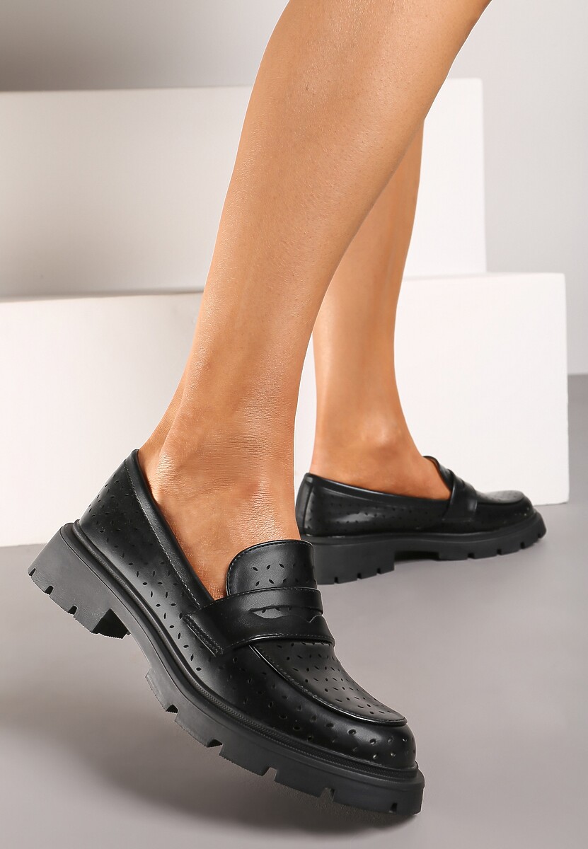 Beżowe Płaskie Mokasyny z Ekoskóry o Ażurowym Wykończeniu Cevora