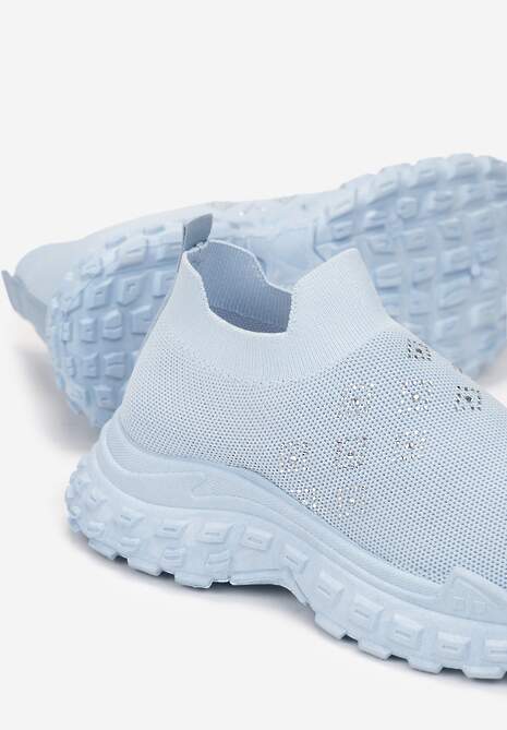 Jasnoniebieskie Buty Sportowe na Grubej Podeszwie z Elastyczną Cholewką z Cyrkoniami Kolby