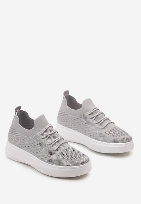 Szare Buty Sportowe z Cholewką w Skarpetkowym Stylu Timotta