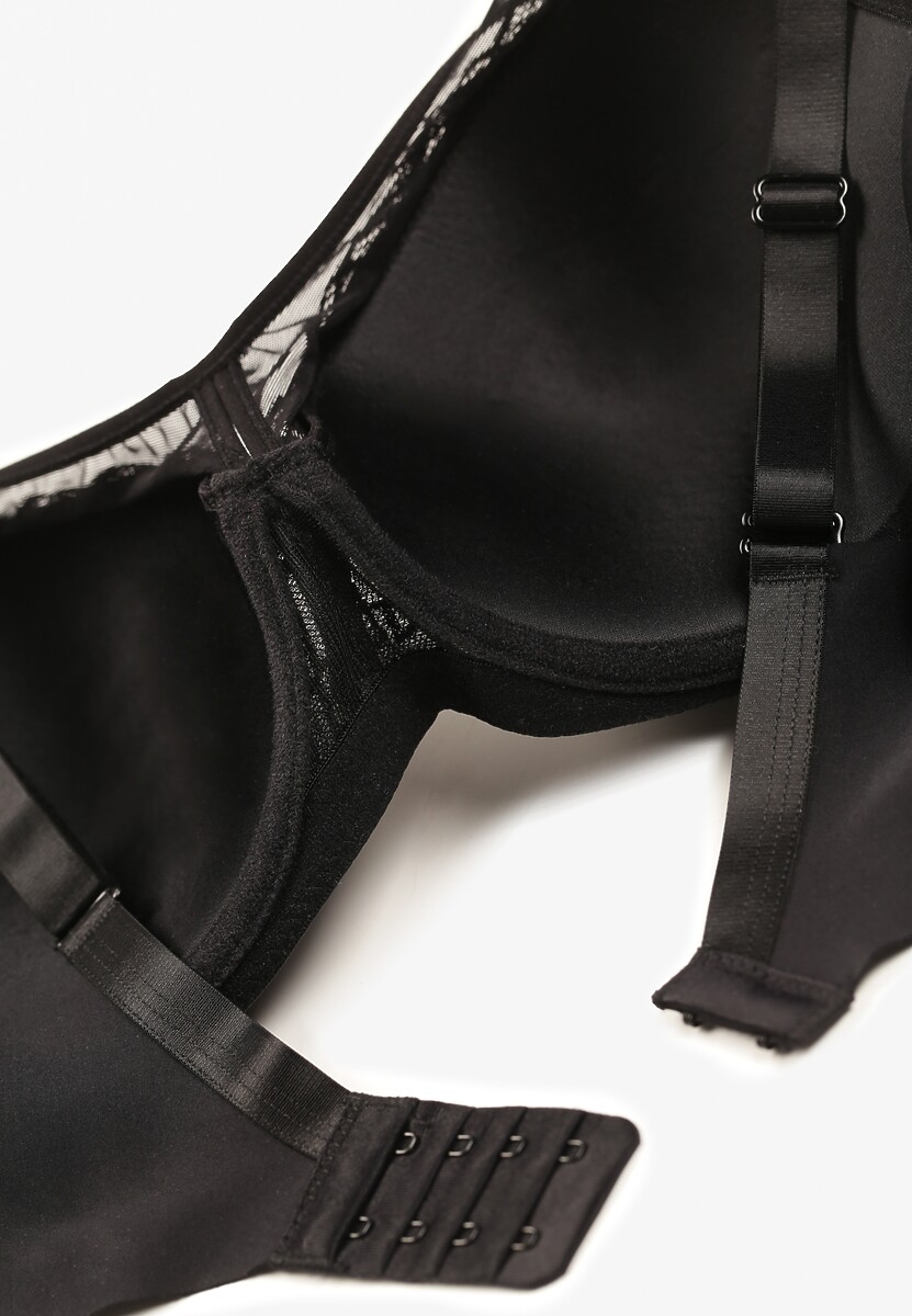 Czarny Koronkowy Biustonosz Full Cup z Regulowanymi Ramiączkami Zdobiony Cyrkoniami Elleth