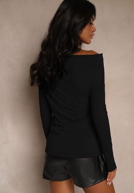 Czarna Bluzka Longsleeve Vices z Asymetrycznym Dekoltem Fertie
