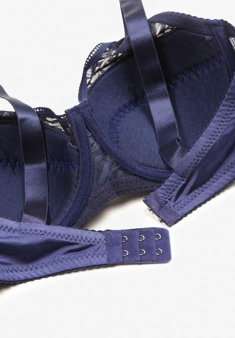 Granatowy Biustonosz Koronkowy z Usztywnieniem i Regulowanymi Ramiączkami Lurefia